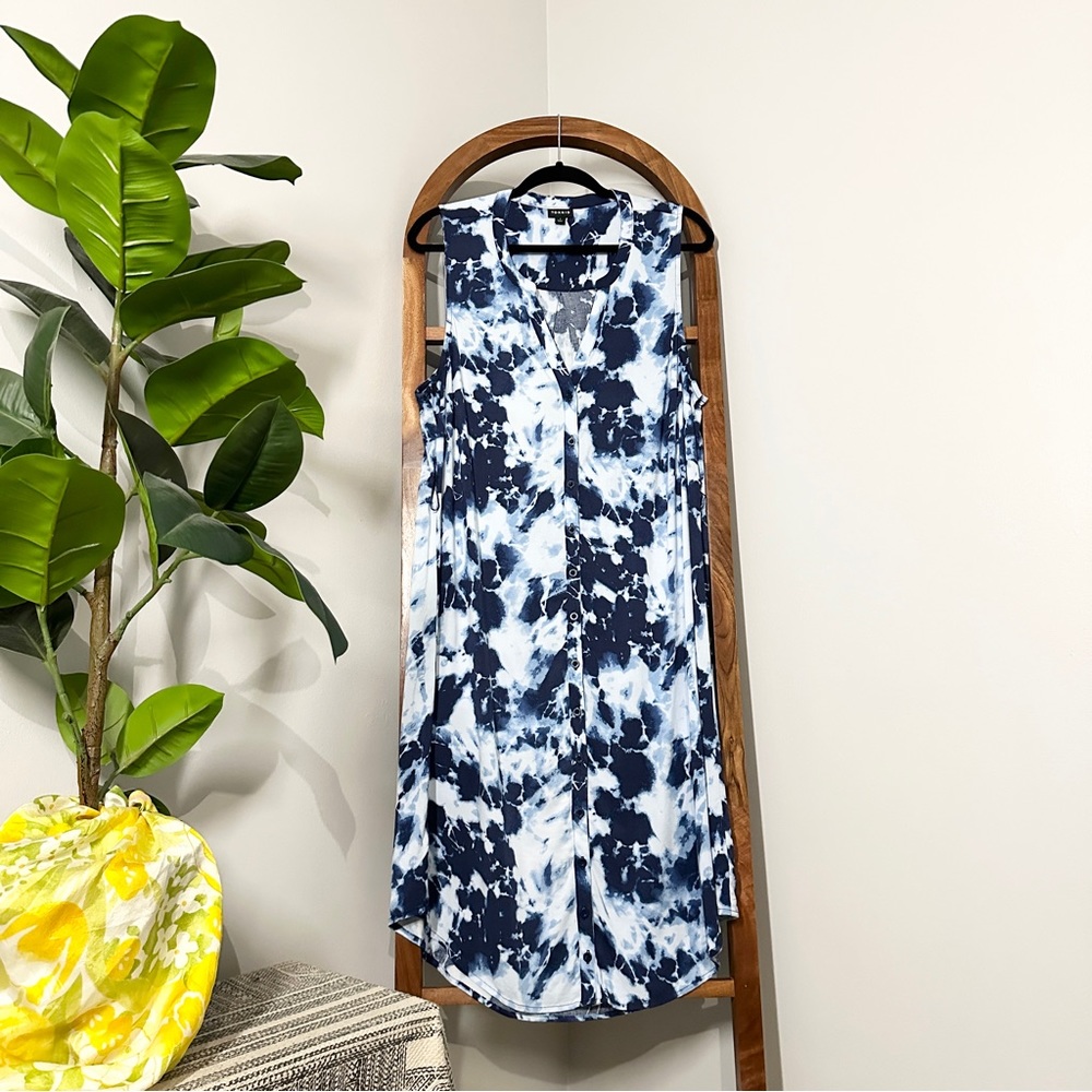 Torrid 1X Blue White Tie Dye Challis Sleeveless Shirt Dress